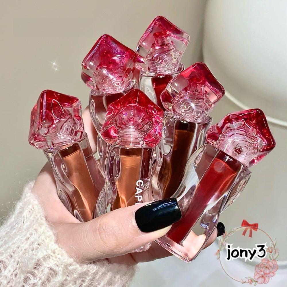 JONY Lip Glaze, 3g Crystal Matte Mirror Lip Gloss, Watery Mirror Iridescent Brightening Hydrating Li