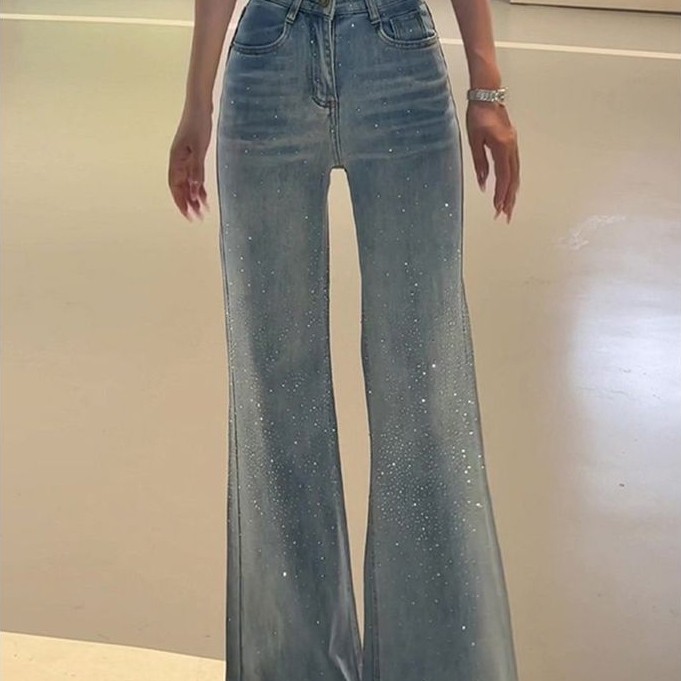 Gypsophila Hot Diamond Micro-Leg Jeans Nữ Xuân Thu 2026 Plus Size Béo mm Quần loe chống rụng trứng 0