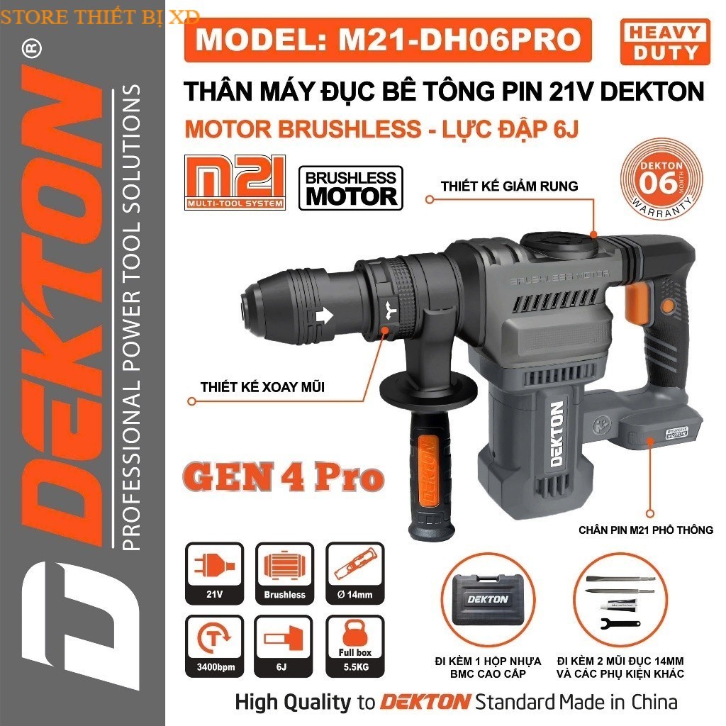 Máy Đục Dekton M21-DH06PRO/M21-DH06XPRO - Chân Pin Phổ Thông - Motor Brushless - STORE THIẾT BỊ XD