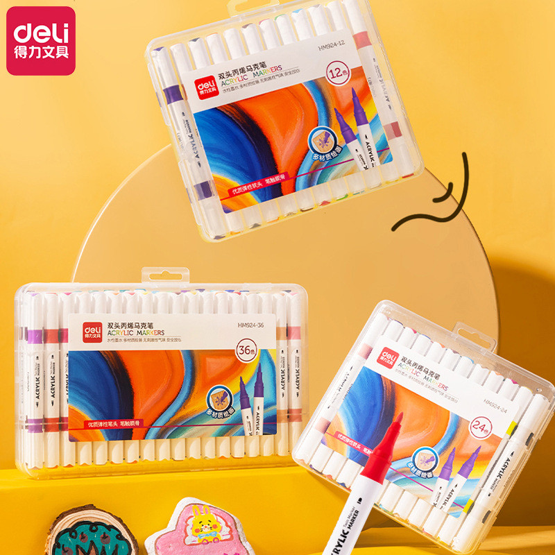 Deli HM924-12 / 24 / 36 / 48 Bút đánh dấu Acrylic hai đầu Mực mịn Bàn chải Graffiti màu sắc phong ph
