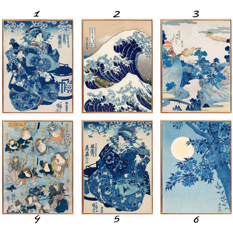 Hokusai Nhật Bản Xanh Ukiyo-e Canvas Nghệ Thuật Vintage Gỗ Dán Tường Nghệ Thuật Trang Trí Nhà