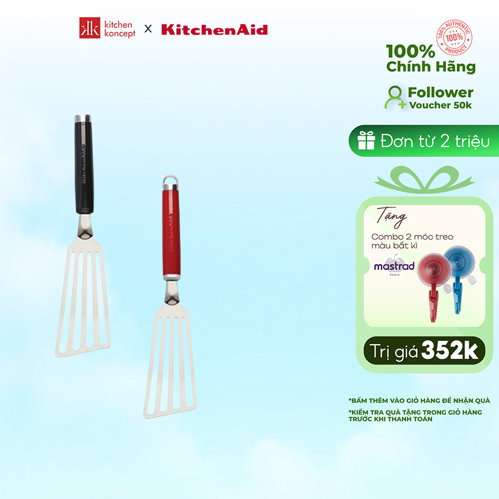 KitchenAid - Xẻng Chiên Có Rãnh Lưỡi Cong - Đen/Đỏ