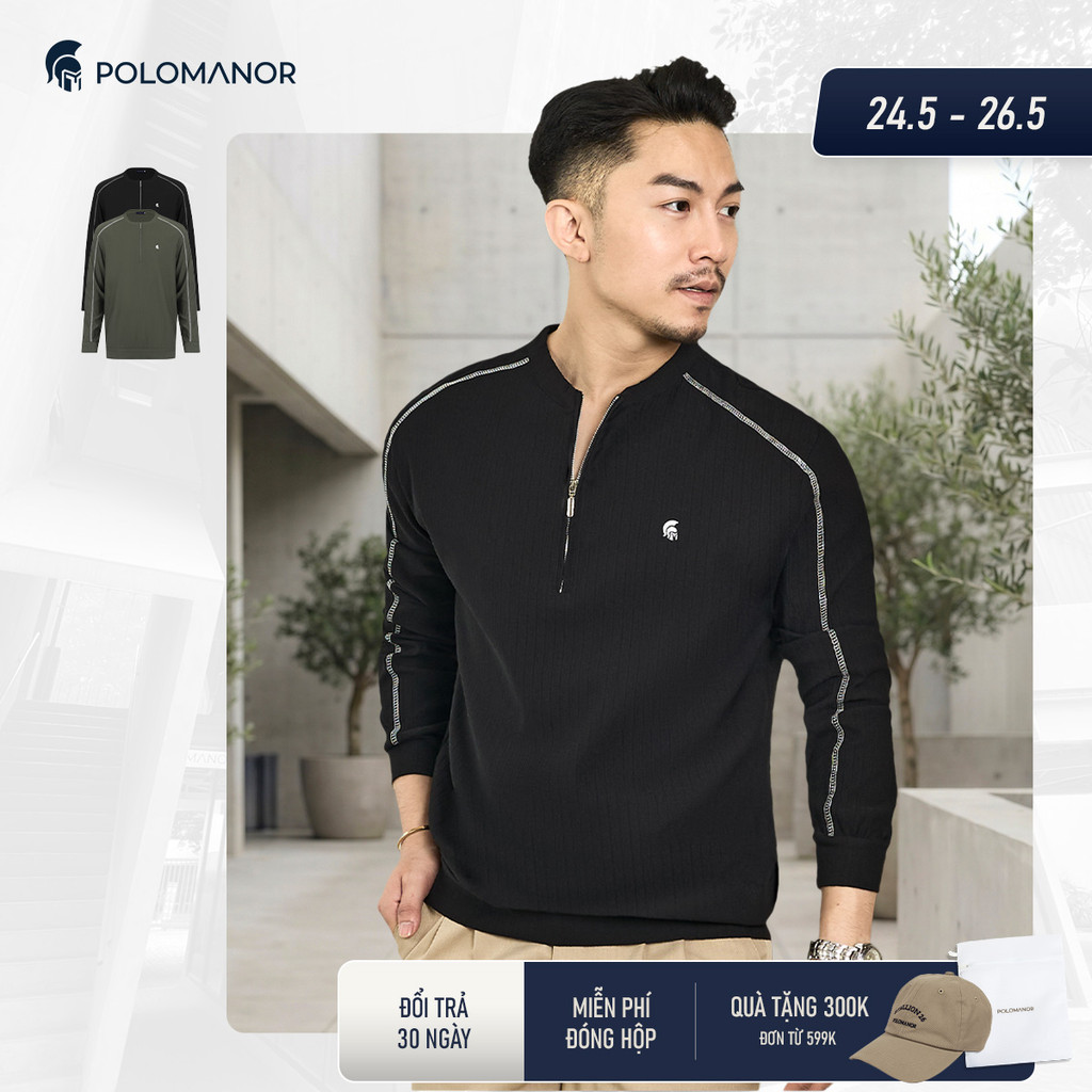 Áo thun nam tay dài cổ tròn khóa kéo JASPER, BST TỪ NHÀ RA PHỐ, vải RayonNS, co giãn tốt POLOMANOR | BigBuy360 - bigbuy360.vn