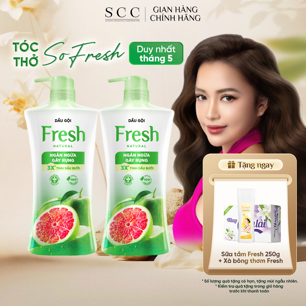 Combo 2 Dầu Gội FRESH Thiên Nhiên Giảm Gãy Rụng Tinh Dầu Bưởi 650g/chai