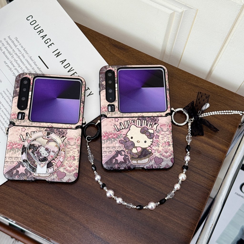 Dành Cho OPPO Find N3 Flip Vỏ Bảo Vệ Hoạt Hình Hello Kitty Cat Bracket Vỏ Cầm Tay Vỏ Gấp