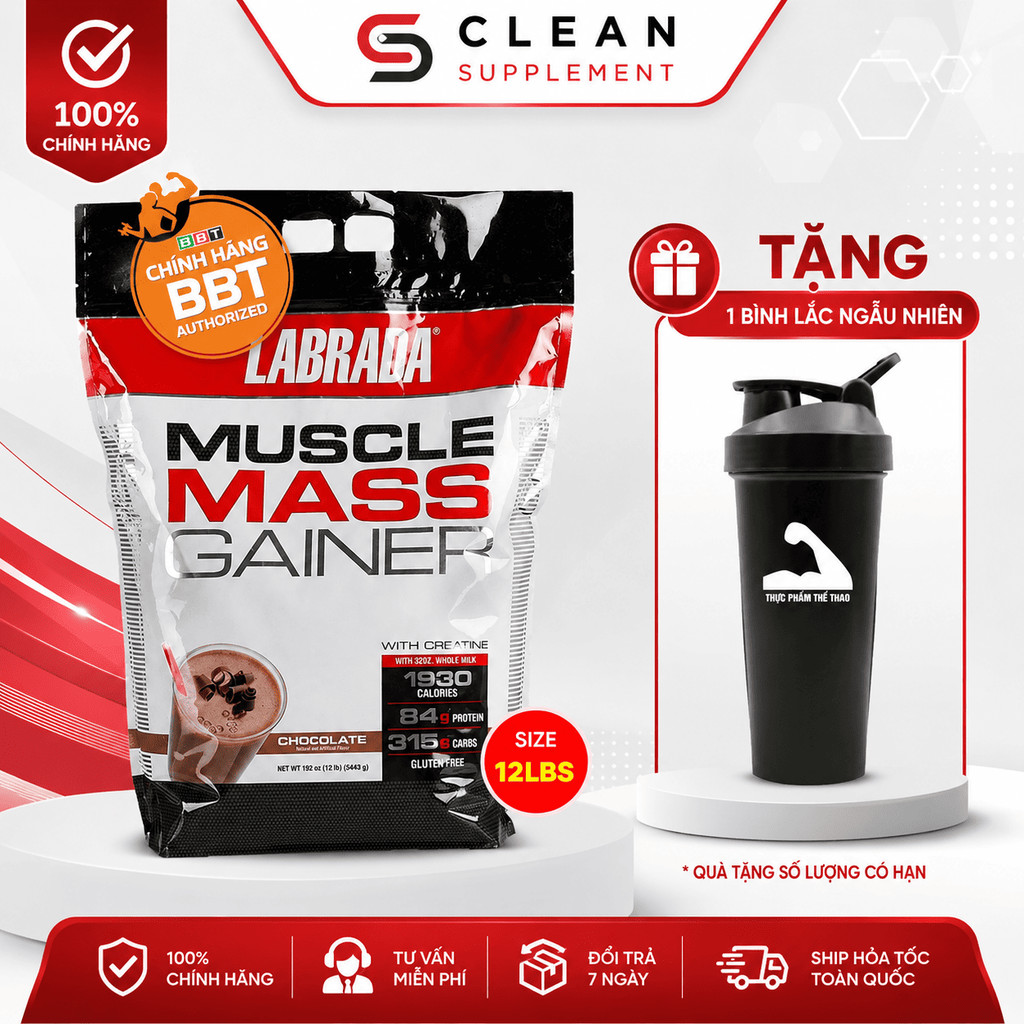 (Chính Hãng BBT) Sữa Tăng Cân MUSCLE MASS GAINER 12lbs - Thương Hiệu LABRADA USA