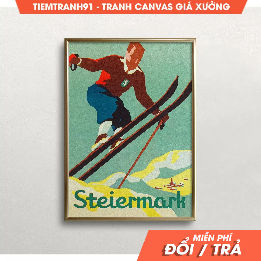 Tranh treo tường, Austria Wall Art, Vintage Ski Poster, Austria Travel Print, Ski Jumper Print, tặng
