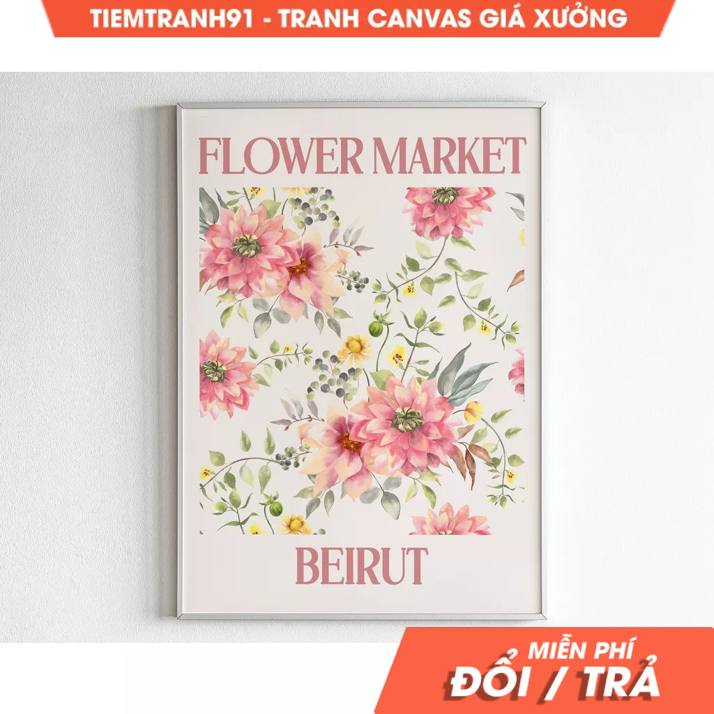 Tranh treo tường, Beirut Flower Market, Travel Poster, Maximalist Home Decor, Lebanon Art, Eclectic 