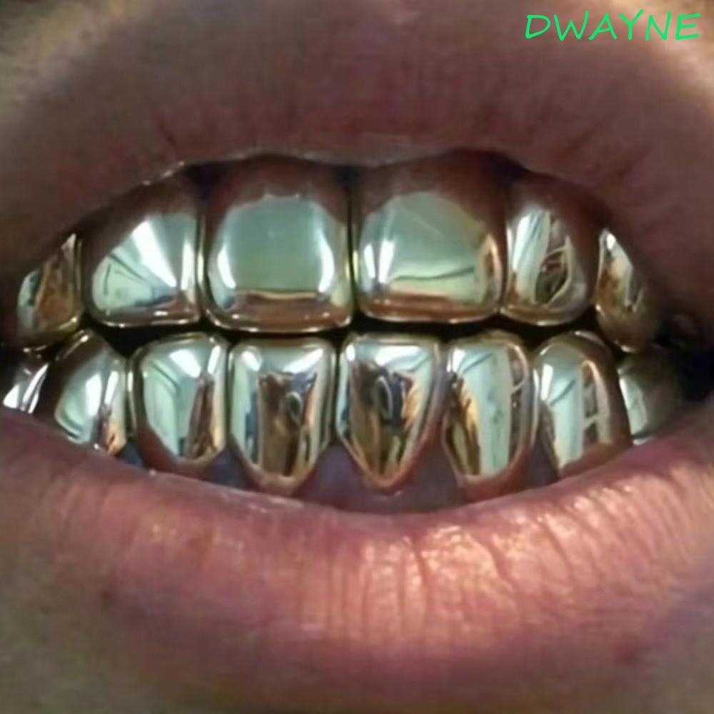 DWAYNE Răng Grillz Top Bottom Set, Bóng Chống Trơn Trượt Răng Grillz Mũ, Unisex Sáng Bóng Răng Bạc T