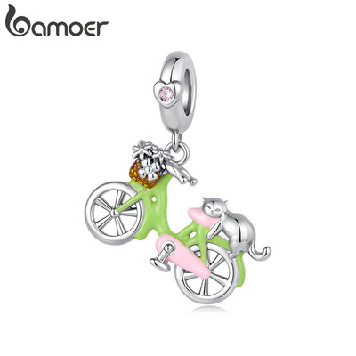 Mặt dây chuyền xe đạp Bamoer Charm Cat DIY cho vòng tay Quà tặng cho nữ