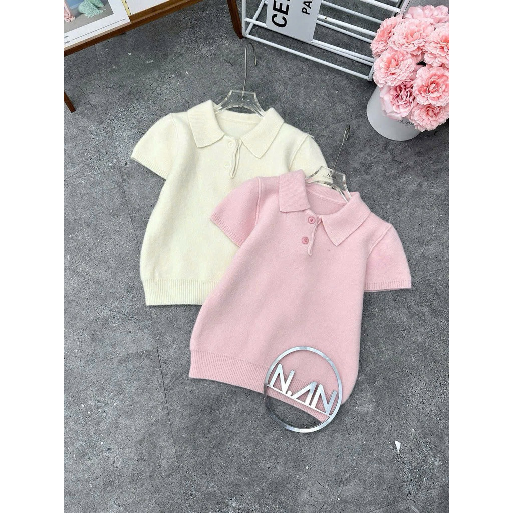 JANG STORE Áo len lông cổ bẻ tay cộc 2 màu cực xinh hàng quảng châu A240 jang store