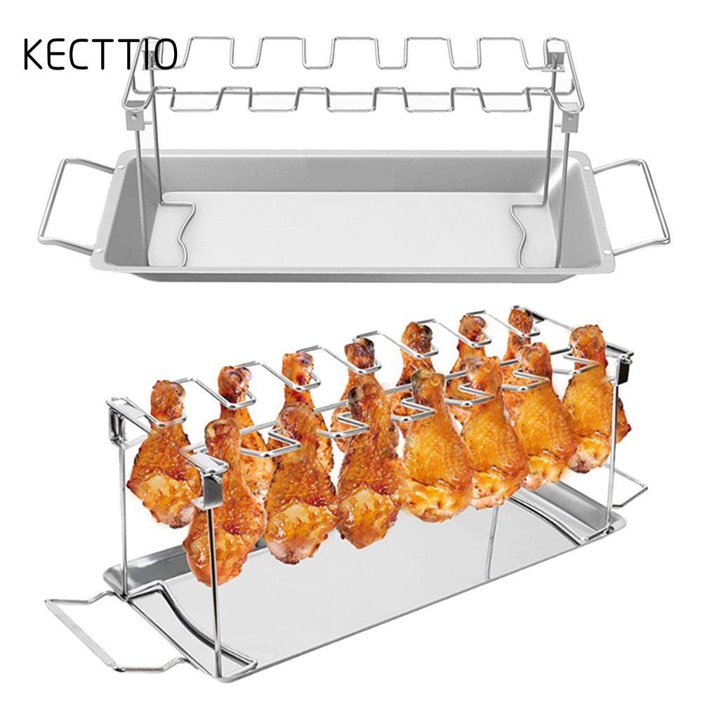 Giá nướng thịt BBQ chân gà gập gọn, khay bạc, thép không gỉ, KECTTIO