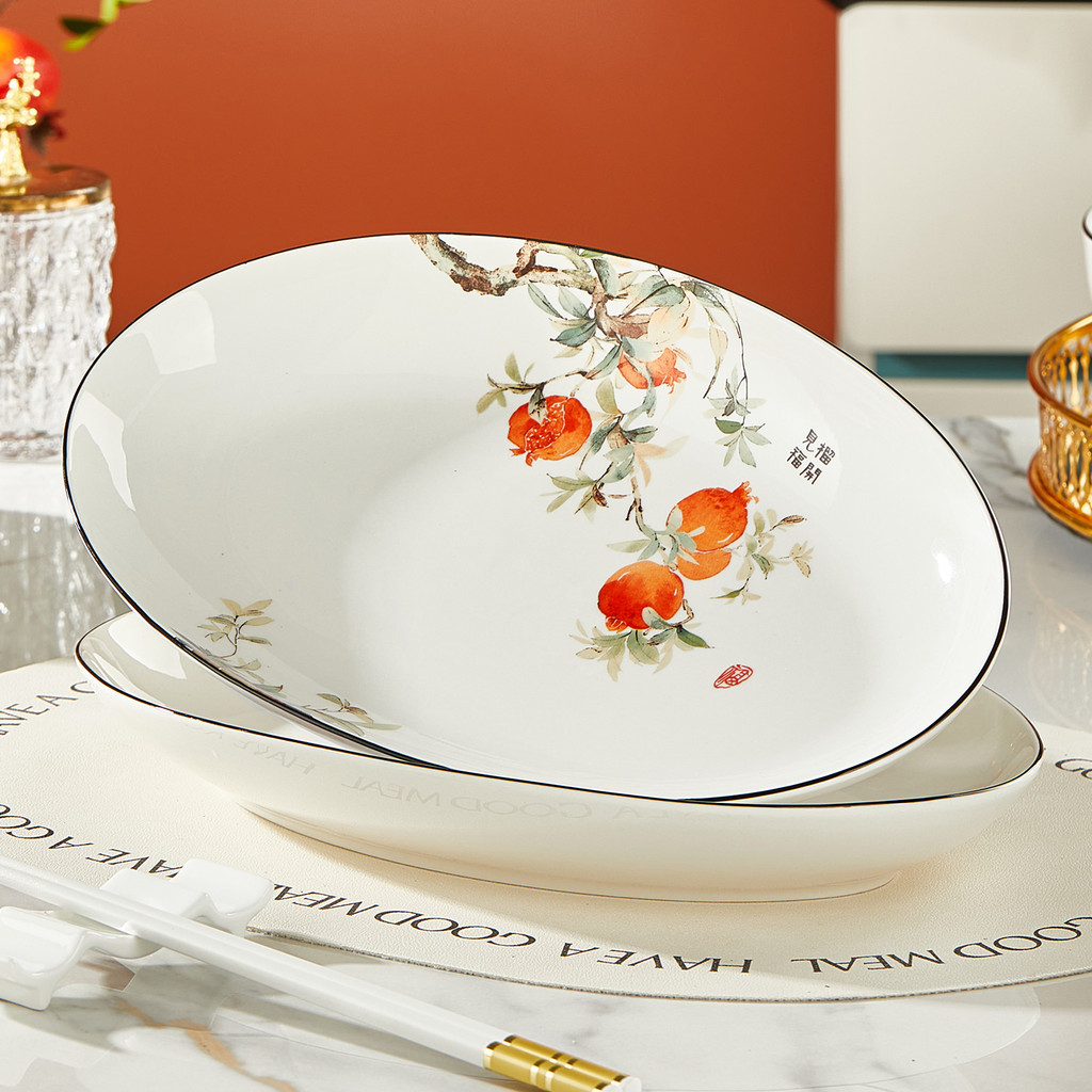 Glaze Màu Gốm Đĩa Cá Hộ Gia Đình Hấp Cá Đĩa Hải Sản Hấp Đĩa Mới Phong Cách Trung Hoa Hình Bầu Dục Hấ