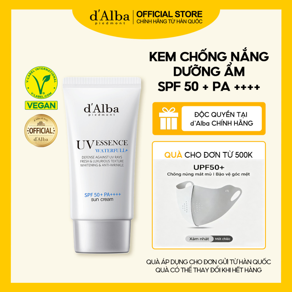[d'Alba] Kem chống nắng dưỡng ẩm d'Alba Waterfull Essence Suncream SPF 50 + PA + + + + 50ml COD