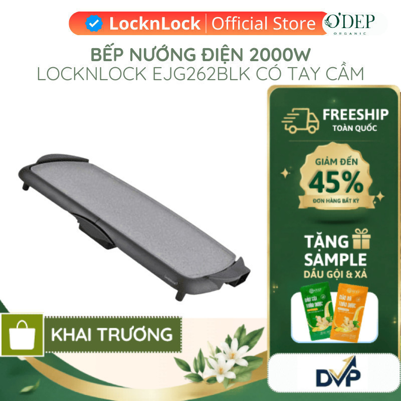 Bếp nướng điện LocknLock Electric Grill Pan EJG262BLK 2000W, Hàng chính hãng, Có tay cầm - SHOP DVP