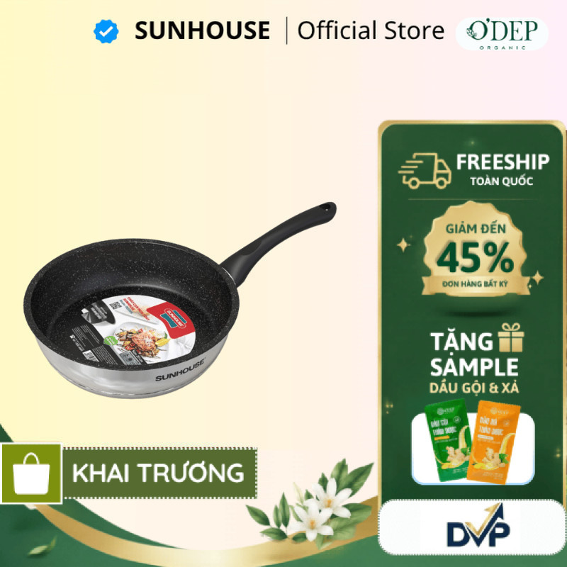 Chảo inox chống dính bếp từ 5 đáy SUNHOUSE IN16M4-IN28M4 16 20 24 26 28 CM Siêu Dày (Không kén bếp) 