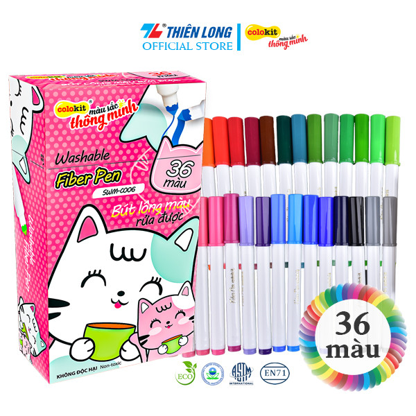 Bút Lông 36 Màu Thiên Long Fiber Pen Washable SWM-C006
