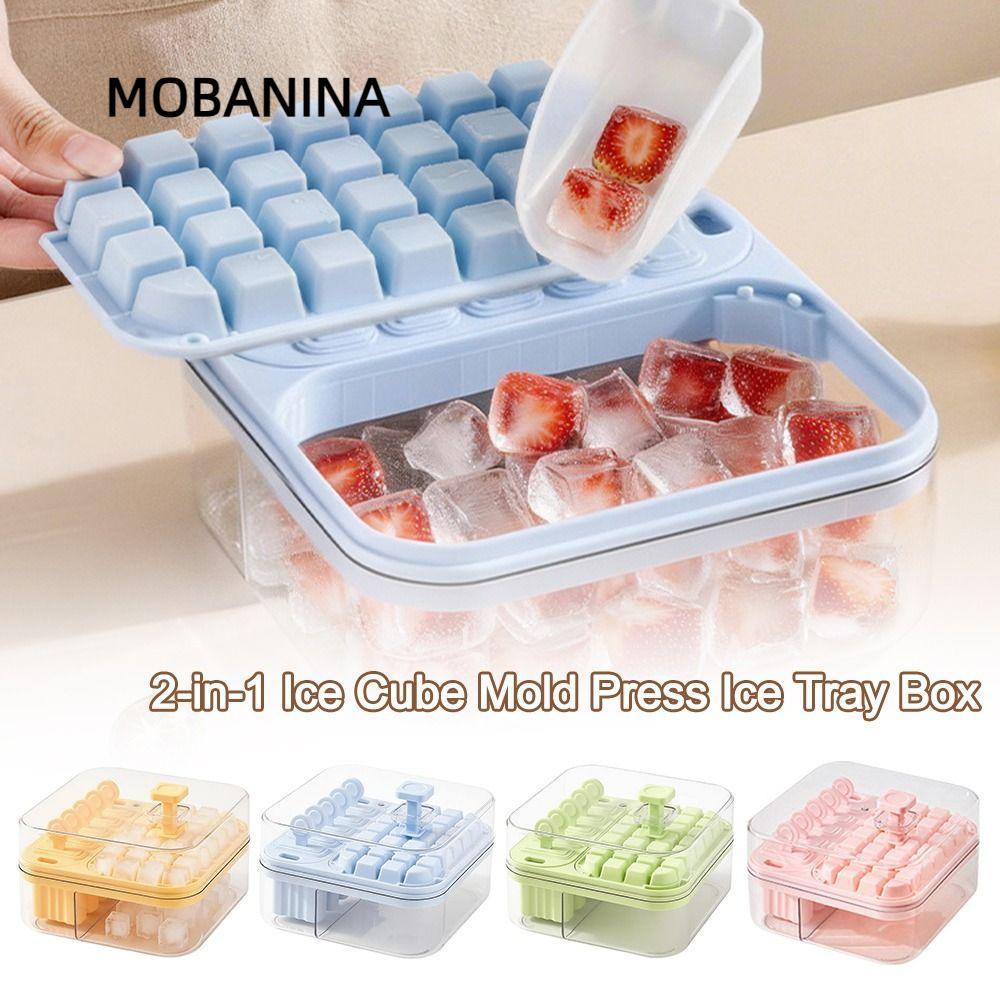 MOBANINA Press Ice Tray Box, Multi-Grid with Ice Box Ice Cube Mold, Khuôn làm kem phát hành một chạm