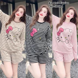 Bigsize 40–120kg - Set Bộ Đùi Thun Sọc Bigsize Thiết Kế Tay Dài Viền Cổ Tròn in Hình Gấu Form Rộng Co Giãn 4 Chiều 2646