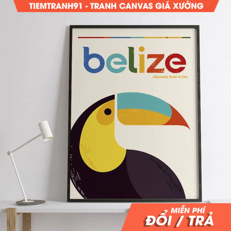 Tranh treo tường, Vintage Travel Belize Bring a Nostalgic Touch to Your Wall Decor, tặng kèm đinh tr