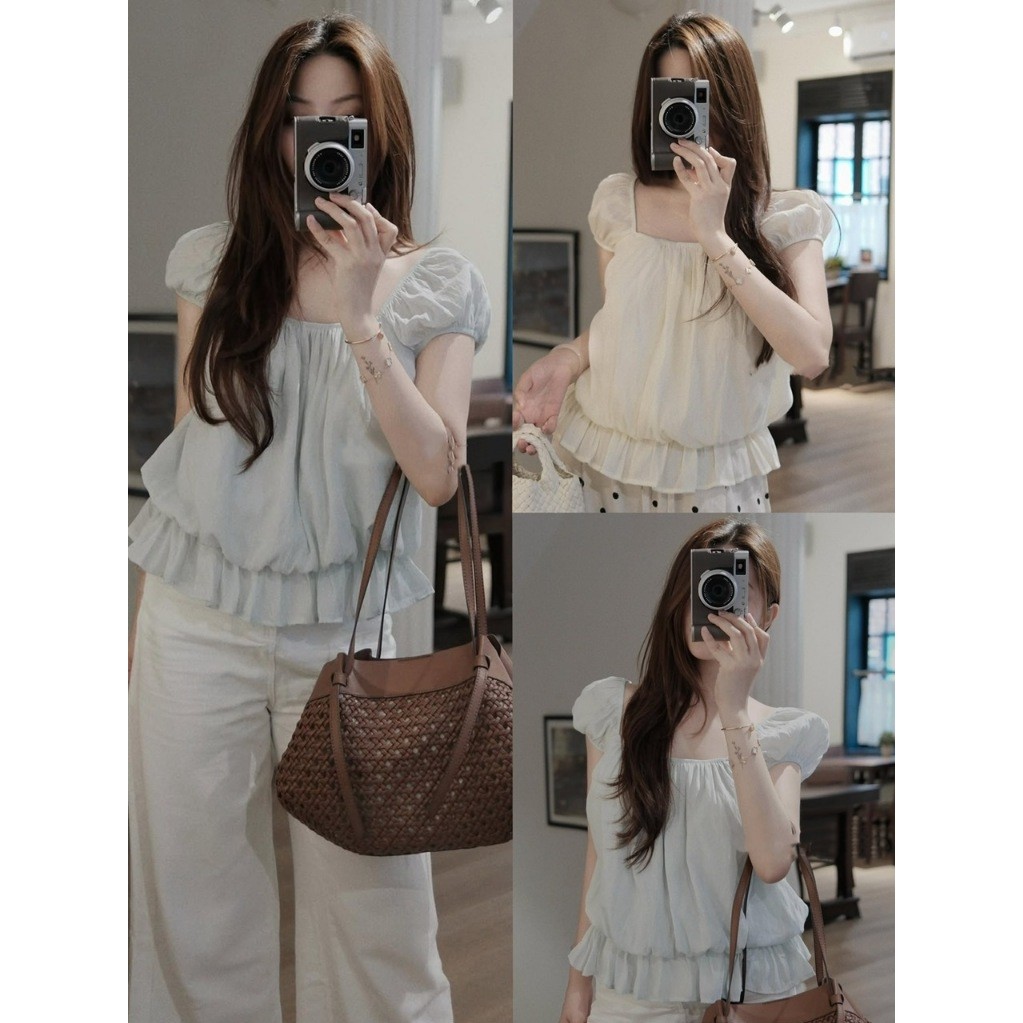 (MÃ 5675) ÁO SƠ MI KIỂU TAY CỘC DÁNG BÍ BỒNG BO CHUN XÒE NHẸ VẢI VOAN TƠ ÁO KIỂU VOAN TƠ - DÀNH CHO NỮ | BigBuy360 - bigbuy360.vn