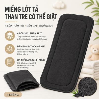 Miếng lót tã than tre Tấm lót tã em bé 4 lớp mềm mại thoáng khí thấm hút giặt được