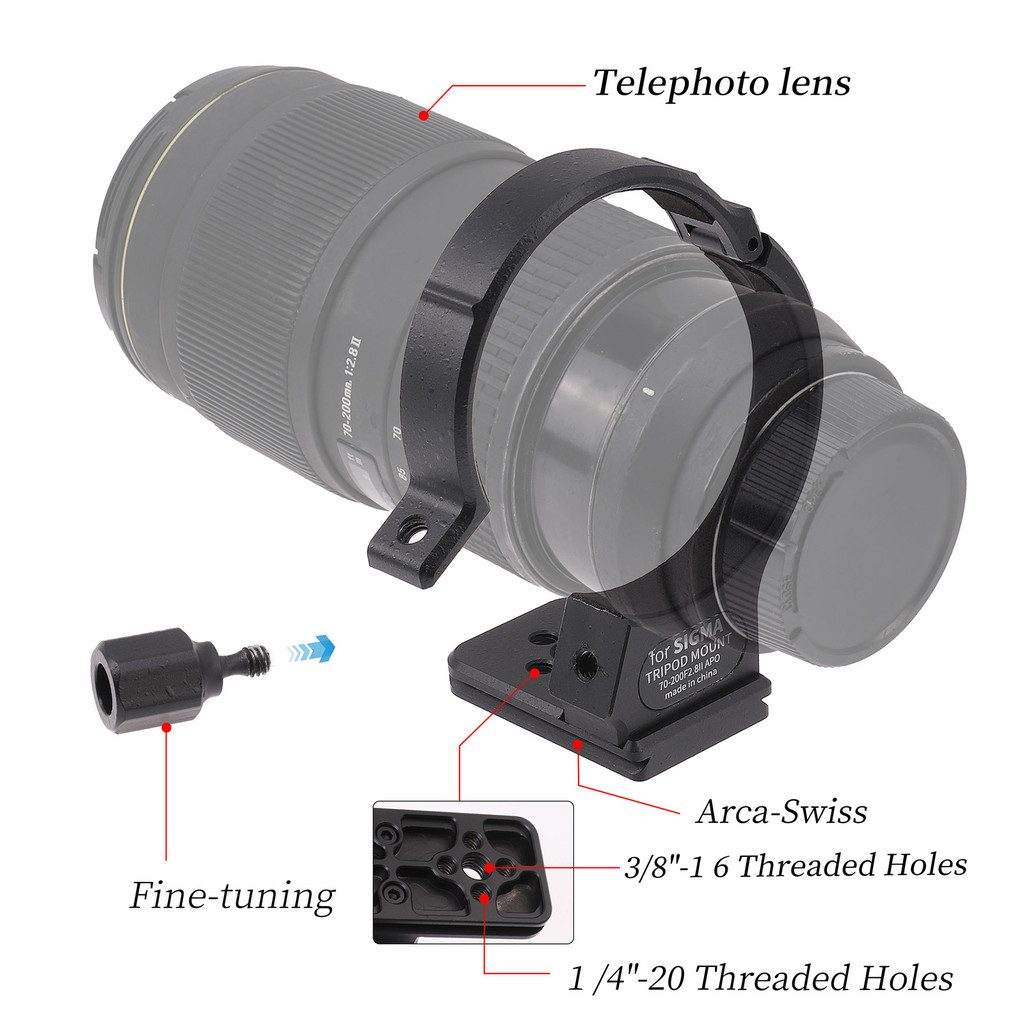 Vòng gắn cổ chân máy phát hành nhanh với vít 1 / 4 "cho chụp ảnh ống kính máy ảnh SIGMA APO 70-200mm