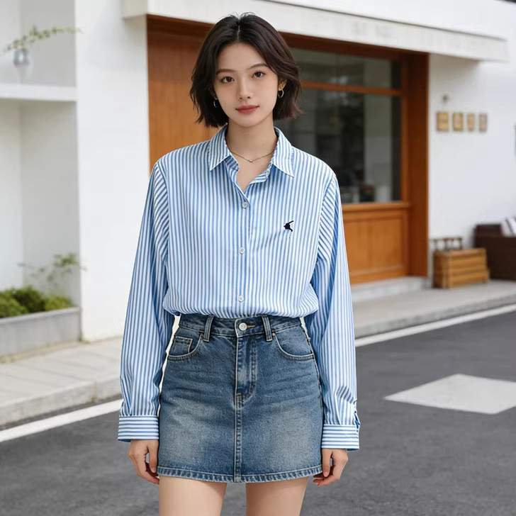 FCUX RL War Horse Colorful Old Money Style Seersucker Striped Casual Long Sleeve Shirt Korean Style