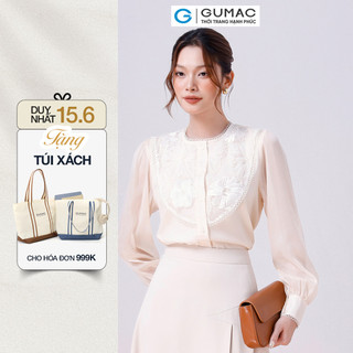 Áo sơ mi nữ GUMAC tay dài chất voan tơ phối ren nữ tính công sở thanh lịch LAF0901