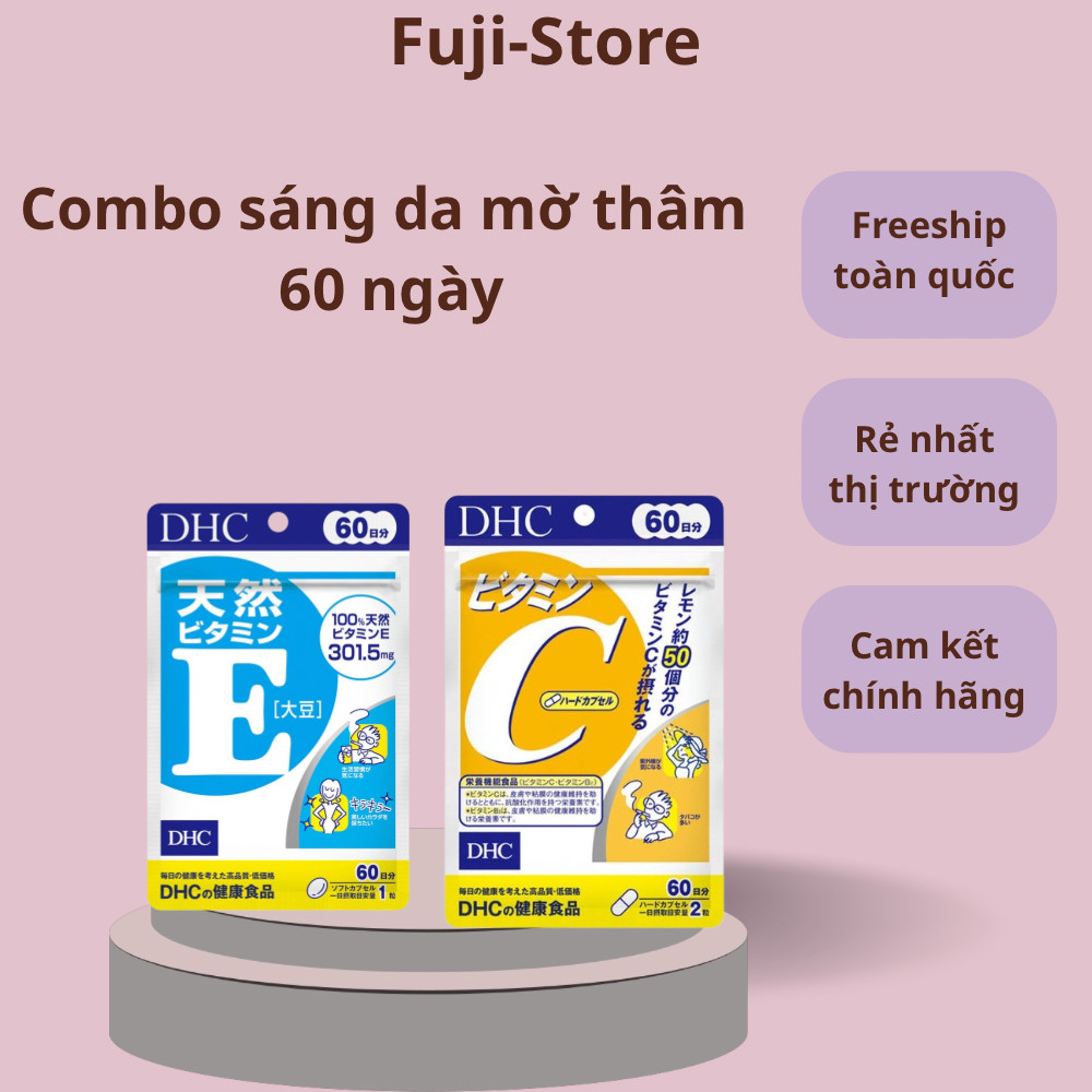 Combo viên uống vtm E + vtm C ( 60 ngày) hỗ trợ giúp trắng sáng da, mờ thâm, cải thiện da