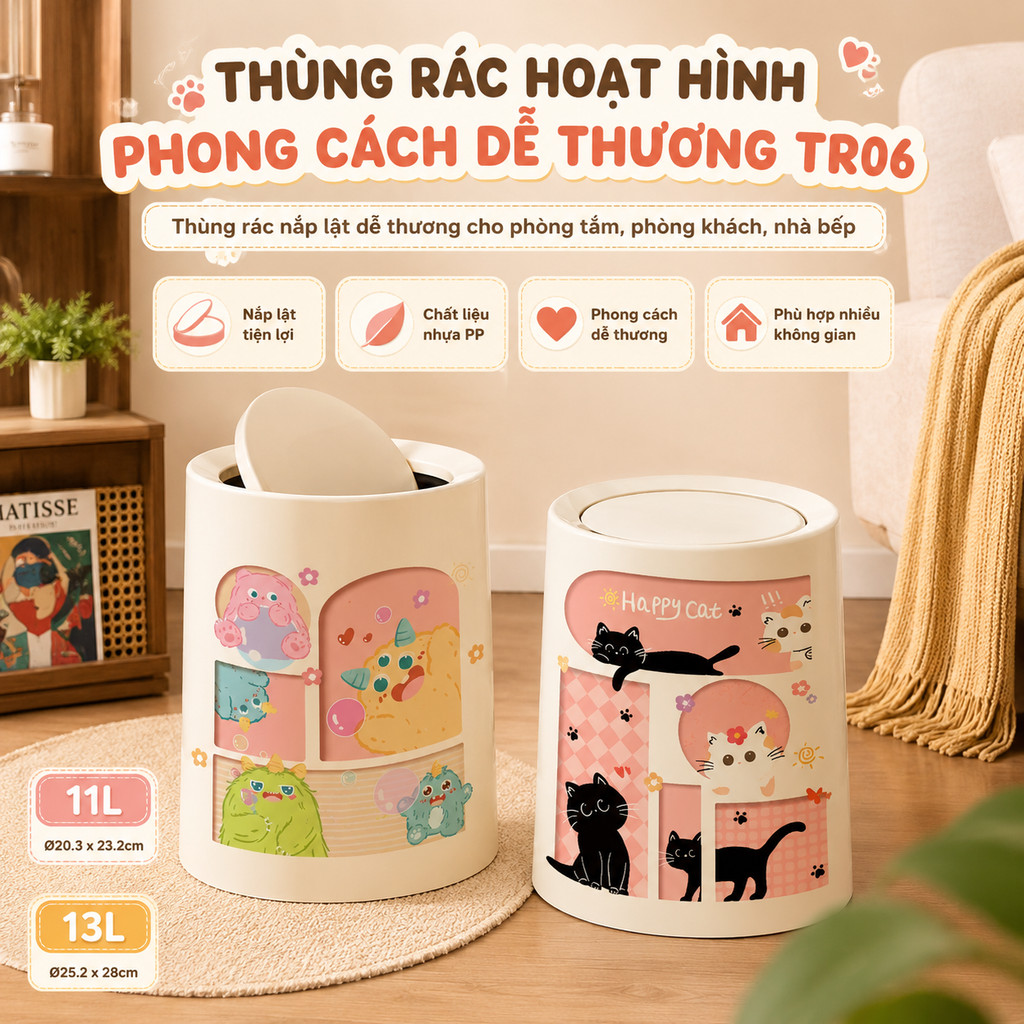 𝐂𝐌𝐀𝐑𝐓.𝐆𝐢𝐚 𝐝𝐮̣𝐧𝐠 Thùng Rác Hoạt Hình Phong Cách Dễ Thương TR06