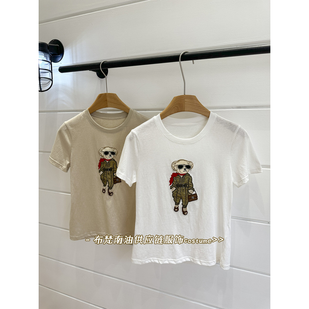 XLY1 RL Women's Aviator Bear Embroidered Short Sleeve Shirt T Women's T-shirt25New summer tops