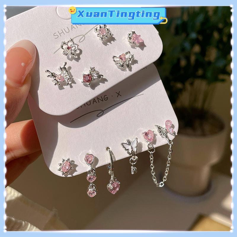 XuanTingting 6 Bông Tai Trái Tim Dành Cho Nữ Bé Gái Trang Sức Thời Trang Quà Tặng UGG