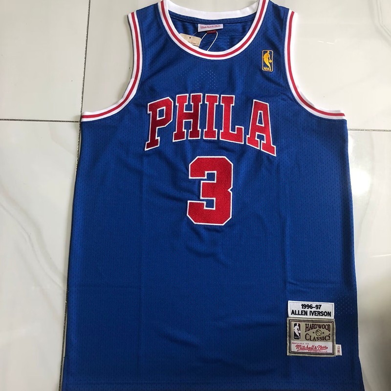 Nam Thêu Tinh Tế Philadelphia 76ers Allen Iverson Mitchell Ness Xanh Hardwood Classics Jersey