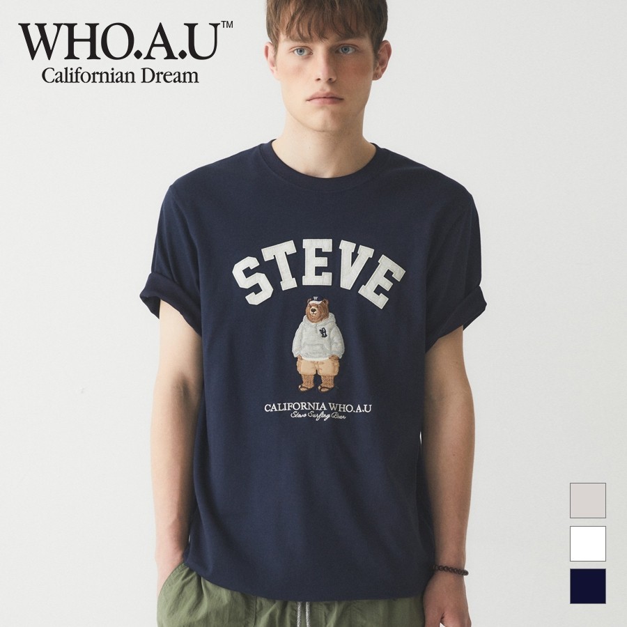 Steve Bear Varsity In WHO Oversize Dạo Phố Nam Nữ Áo Thun Phong Cách Vintage 100% Cotton Cao Cấp 6.1