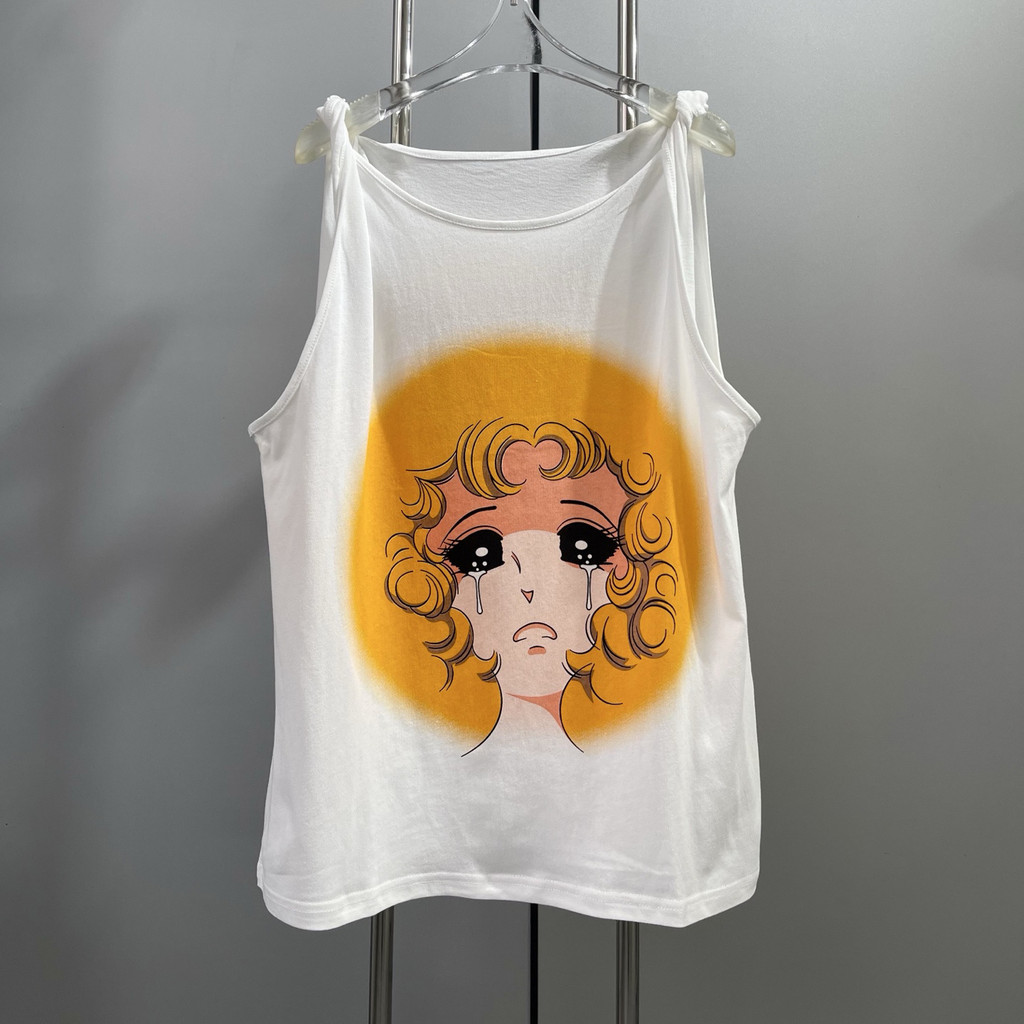 Crying Beauty Girl Print Twisted Tank Top for Women, New Summer Outerwear, Youthful Loose Sleeveless