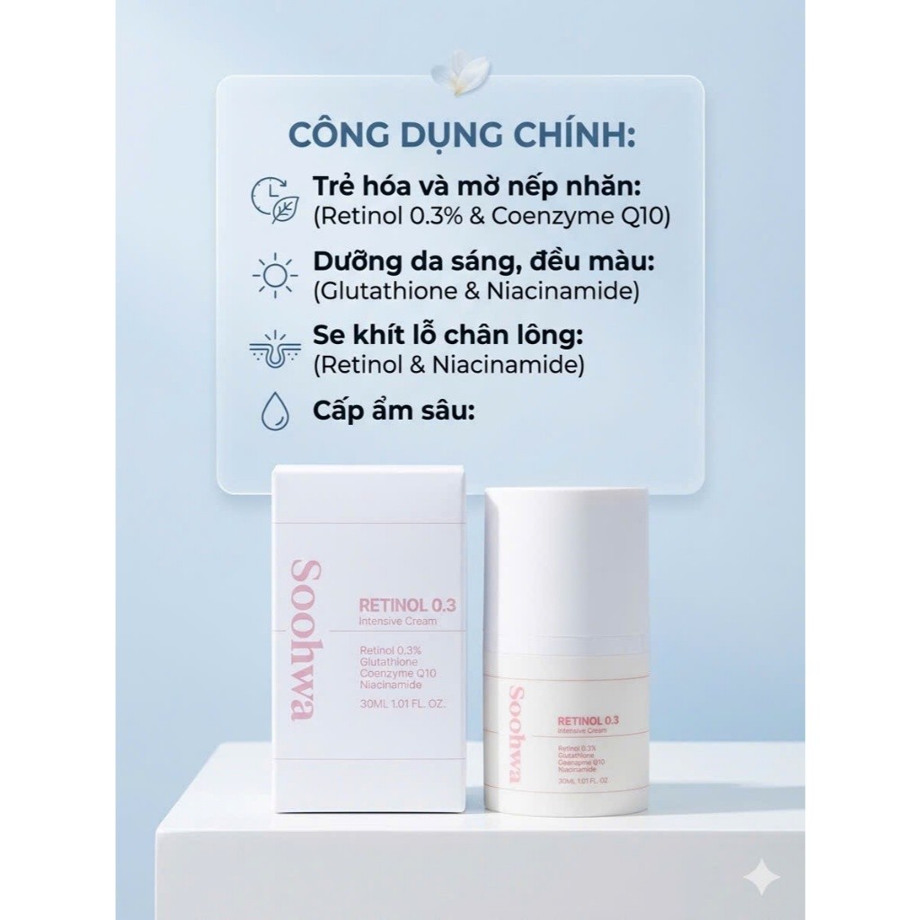Kem retinol soohwa retinol 0.3 intensive cream giúp trắng da,loại lớp sừng già trên da se khít lỗ ch