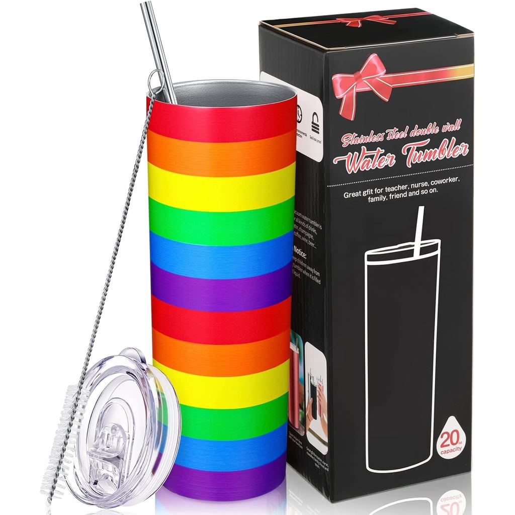 Geiseralie Rainbow Pride Flag Tumbler, Gay Pride Lesbian LGBT Pansexual Gift, Rainbow Sọc Nước Quà T
