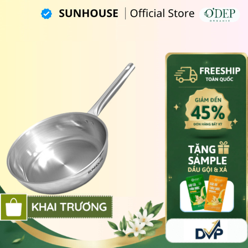 Chảo inox 304 đa lớp Sunhouse IN20M6 - IN24M6 - IN26M6 20-24-26cm dùng với mọi loại bếp - SHOP DVP
