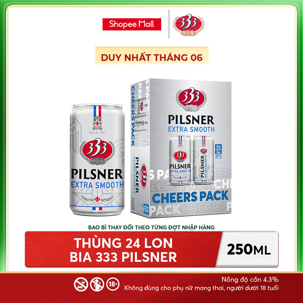 [LIVE STREAM] Nồng độ cồn 4.3% - Thùng 24 Bia 333 Pilsner 250ml