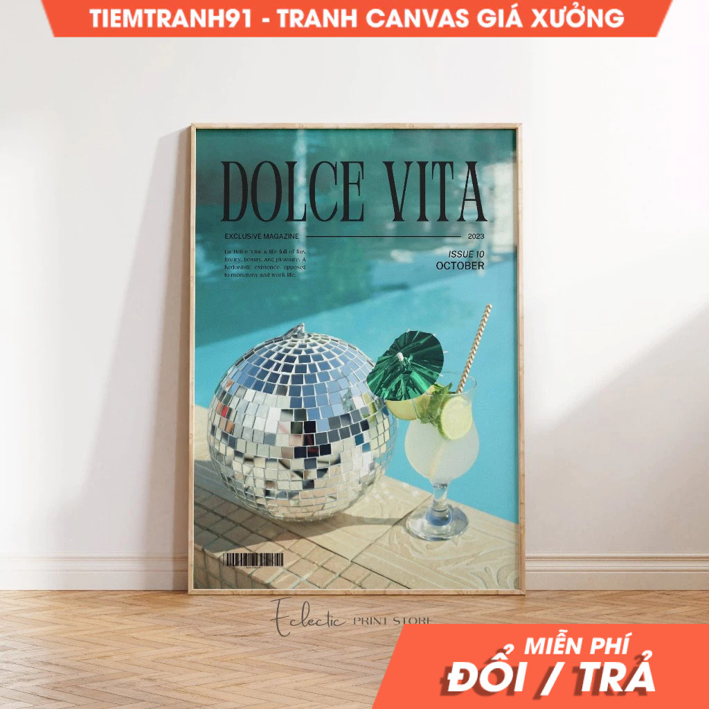 Tranh treo tường, Magazine Cover Poster Preppy Disco Ball Dolce Vita Magazine Beachy Room Decor Excl