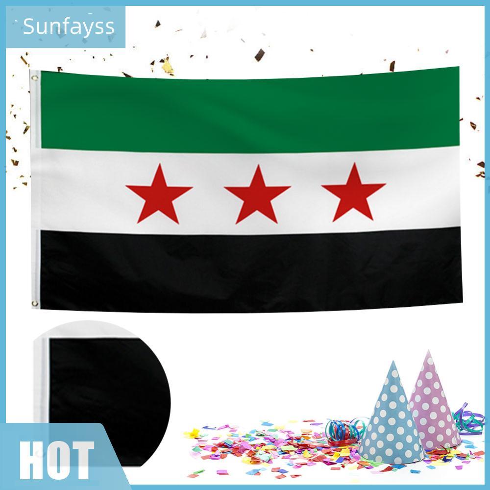 Cờ Syria 90x150cm Biểu ngữ treo Polyester Cộng hòa Ả Rập Syria Ba ngôi sao đỏ Cờ Syria để trang trí 