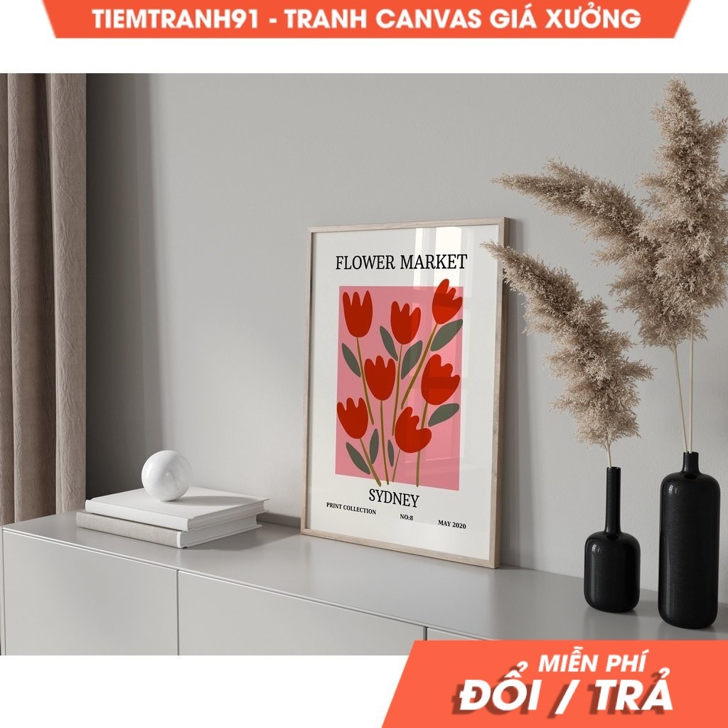 Tranh treo tường Flower Market Sydney, Botanical Wall Art,Floral Drawing Posters,Flower Market Poste