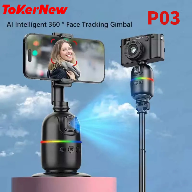 ToKerNew Smart Auto Face Tracking Desktop AI Gimbal for Smartphone & Action Camera 360 Rotation Foll