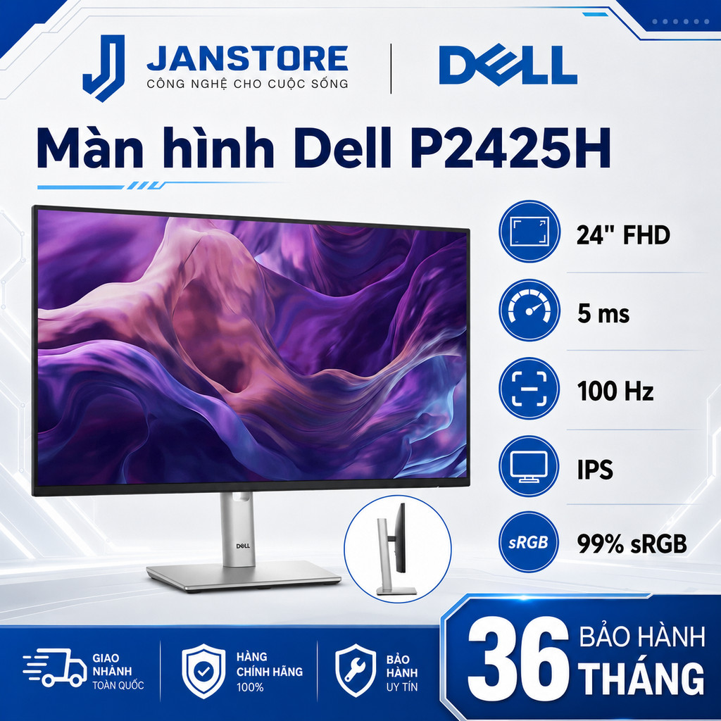 Màn hình LCD Dell 23.8" P2425H (1920 x 1080/IPS/100Hz/5ms GtG) - Bảo hành 36 tháng
