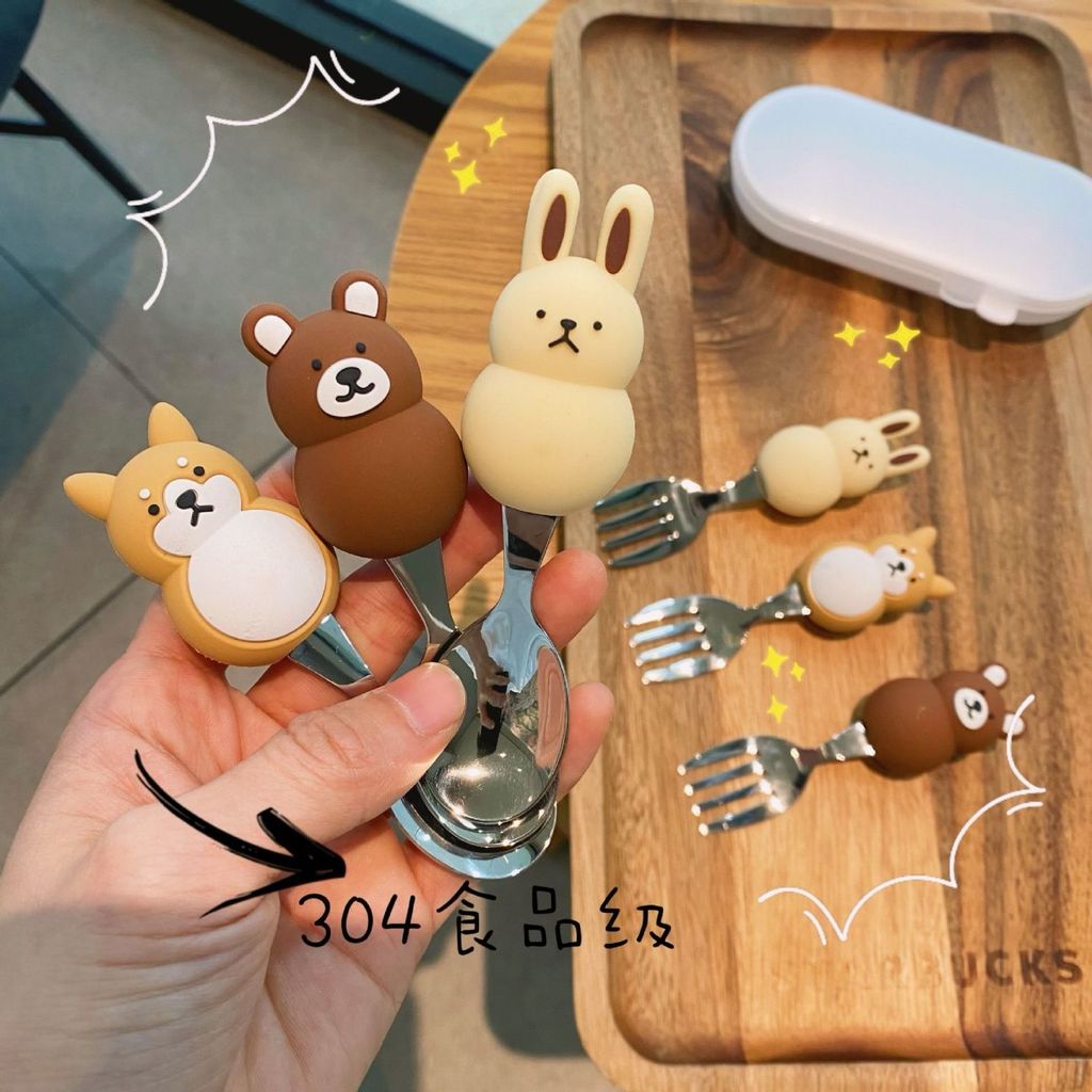 Children304Chopsticks, cartoon spoon, stainless steel spoon, fork, auxiliary spoon, small spoon set,