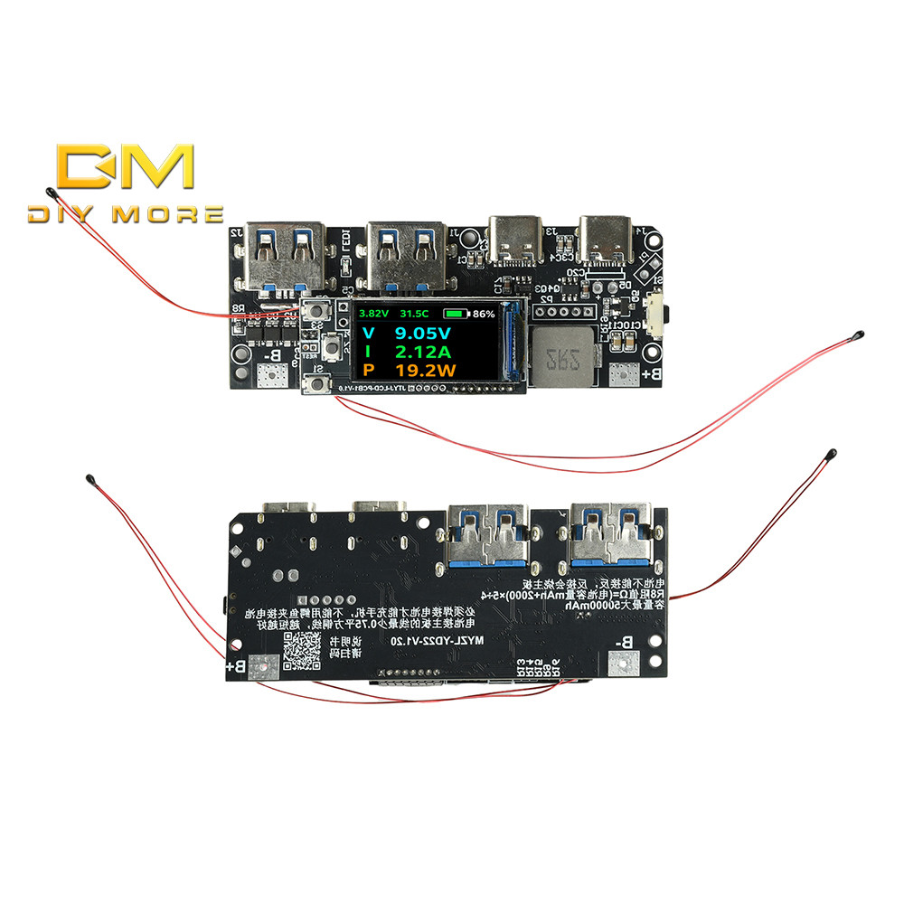 DIYMORE 0.96 inch Màn hình màu TFT 22,5W Power Bank Mainboard với PD Multi-Protocol Mô-đun sạc nhanh