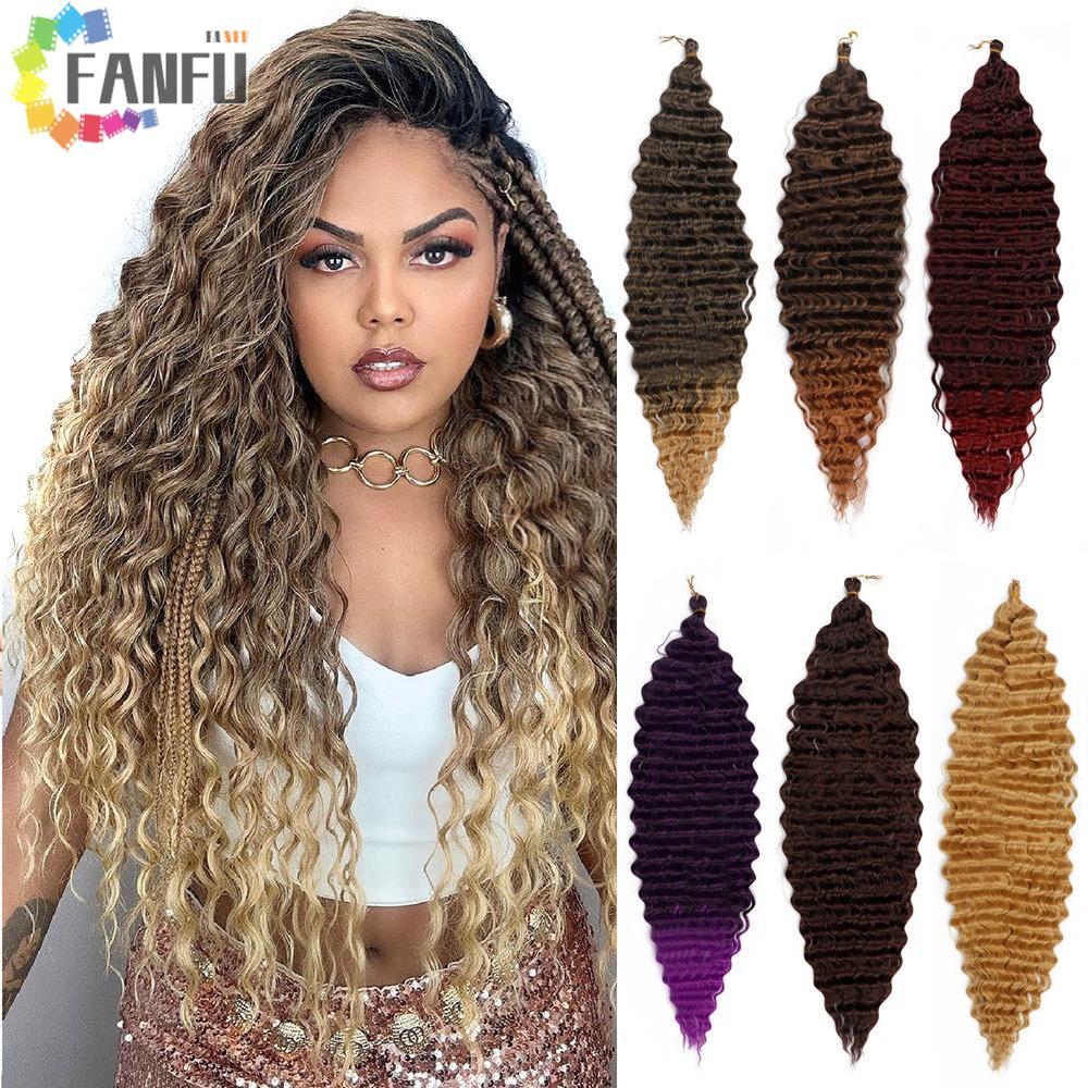 FANFUZOUZU Passion Twist Braiding Hair Extension, Ombre Water Wave Deep Wave Crochet Hair, Deep Twis