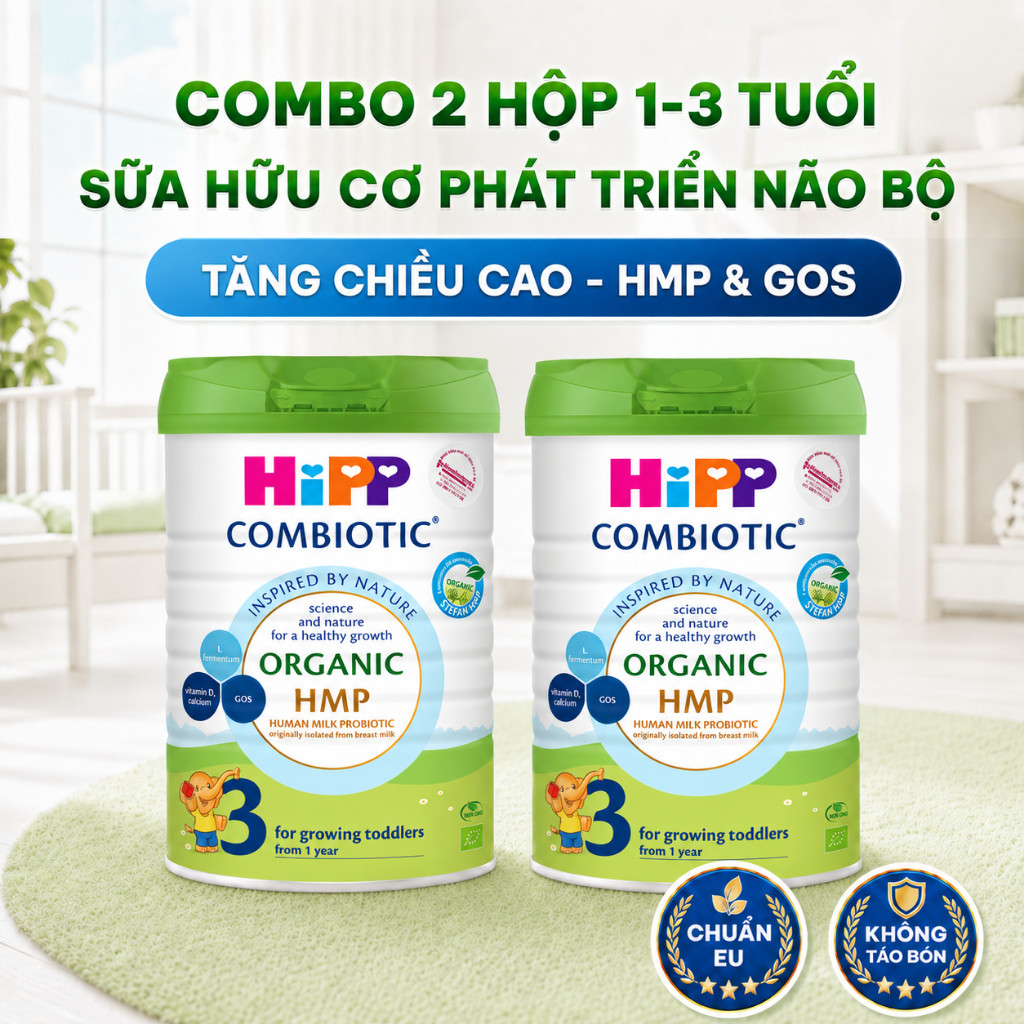 Combo 2 lon Sữa bột công thức HiPP 3 Organic Combiotic 800g hỗ trợ tiêu hóa, tăng chiều cao