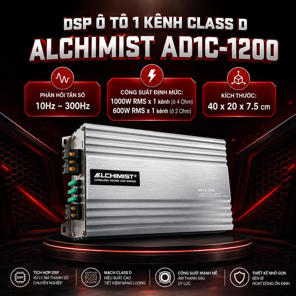 DSP ô tô 1 Kênh Class D AD1C-1200 loại Mono 1200W - Bộ Khuếch Đại Âm Thanh Ô Tô Kỹ Thuật Số Cao cấp